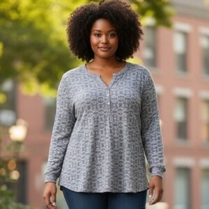 Croft&Barrow  Henley with Rolltab Sleeves 100% cotton